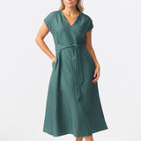 Cap Sleeve Tie Midi Dress - Emerald