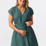 Cap Sleeve Tie Midi Dress - Emerald