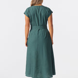 Cap Sleeve Tie Midi Dress - Emerald