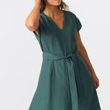 Cap Sleeve Tie Midi Dress - Emerald