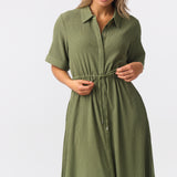 Textured Drawstring Dress - Khaki