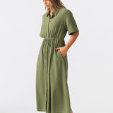 Textured Drawstring Dress - Khaki