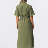 Textured Drawstring Dress - Khaki