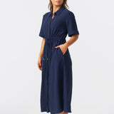 Textured Drawstring Dress - Navy