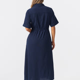 Textured Drawstring Dress - Navy