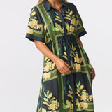 Drawstring Shirt Dress - Tropical Floral