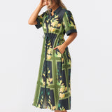 Drawstring Shirt Dress - Tropical Floral