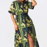Drawstring Shirt Dress - Tropical Floral