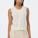 Crochet Button Up Vest - Ecru