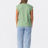 V Neck Cap Sleeve Jersey Tank - Dusty Jade