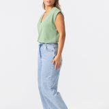 V Neck Cap Sleeve Jersey Tank - Dusty Jade