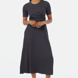 Gathered Short Sleeve Dress - Charcoal