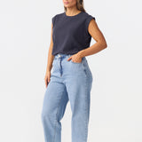 Cap Sleeve Jersey Tank - Navy