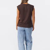 V Neck Cap Sleeve Jersey Tank - Bitter Chocolate