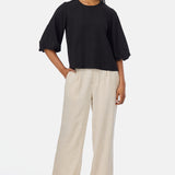 Gathered Sleeve Top - Black