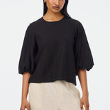 Gathered Sleeve Top - Black