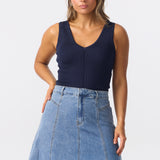 V-Neck Knit Tank - Navy