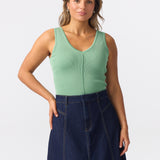 V Neck Knit Tank - Jade
