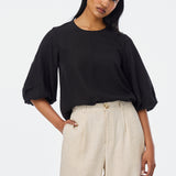 Gathered Sleeve Top - Black