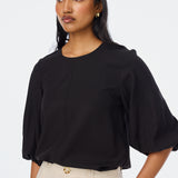 Gathered Sleeve Top - Black