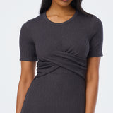 Gathered Short Sleeve Dress - Charcoal