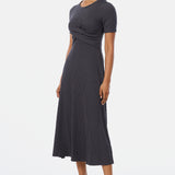 Gathered Short Sleeve Dress - Charcoal