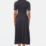 Gathered Short Sleeve Dress - Charcoal