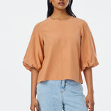 Gathered Sleeve Top - Dusty Terracotta