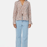 Tie Front Top - Ecru Animal