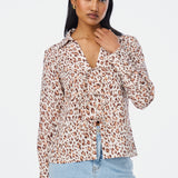 Tie Front Top - Ecru Animal