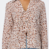 Tie Front Top - Ecru Animal