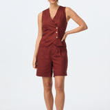 Tie Back Buttoned Vest - Sangria