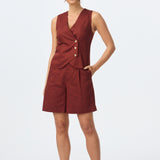 Tie Back Buttoned Vest - Sangria