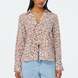 Tie Front Top - Ecru Animal