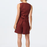 Tie Back Buttoned Vest - Sangria
