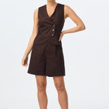 Tie Back Buttoned Vest - Chocolate