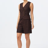 Tie Back Buttoned Vest - Chocolate