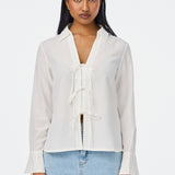 Tie Front Top - White