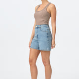 Denim Elasticated Shorts - Mid Blue Wash