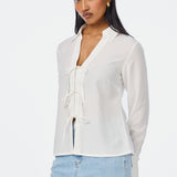Tie Front Top - White