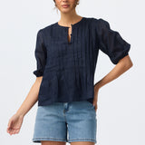 Pintuck Short Sleeve Top - Navy