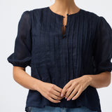 Pintuck Short Sleeve Top - Navy