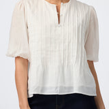 Pintuck Short Sleeve Top - White