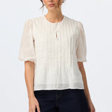 Pintuck Short Sleeve Top - White