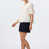 Pintuck Short Sleeve Top - White