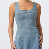 Denim Panelled Midi Dress - Mid Blue Wash
