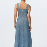 Denim Panelled Midi Dress - Mid Blue Wash