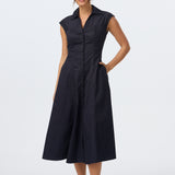 Cap Sleeve Shirt Dress - Navy