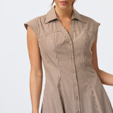 Cap Sleeve Shirt Dress - Chocolate Stripe