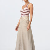 Denim Panelled Skirt - Stone